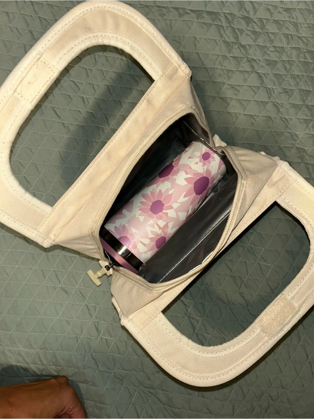 Pink Floral Insulated Tumbler with Light Pink Carry Case